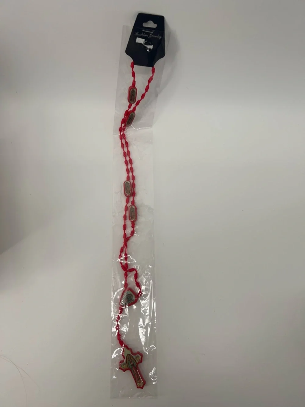 Red Beaded Cross Rosary‎ Necklace - Unbranded